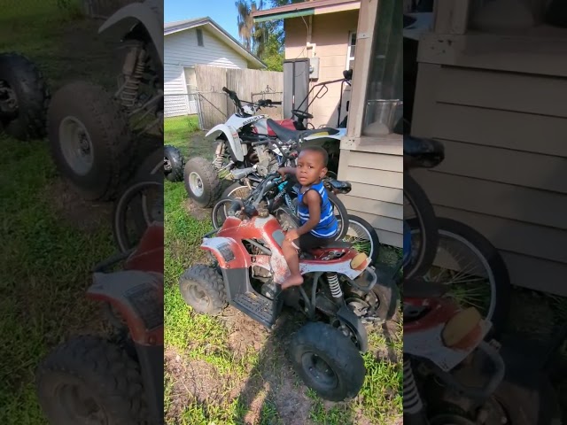 Imprint them early on to Ride 😎🤘 Little Jr. watching Dad on Yamaha Raptor
