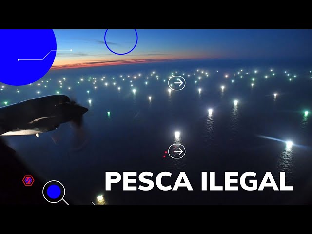 Ciudad de buques pescando al límite del Mar Argentino