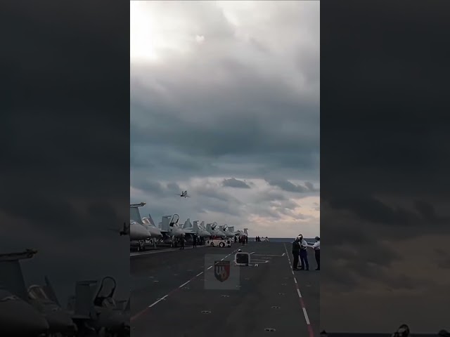 French Rafale fighter jet flying on an aircraft carrier #shorts