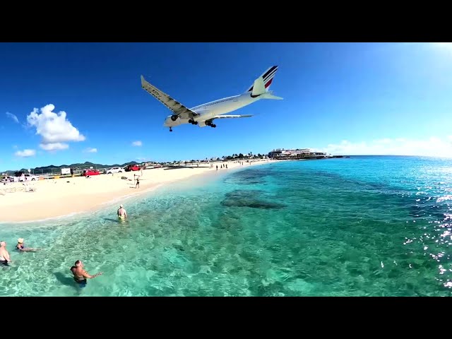 SINT MAARTEN, MAHO BEACH (360°): EXTREME AIRCRAFT LANDING IN THE MOST TROPICAL BEACH IN THE WORLD