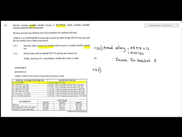 Grade 12 Maths Lit 2023 NSC - Income Tax Question # income tax#ieb #nsc