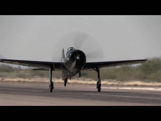 Navy F8F Bearcat Takeoff and Fly-by