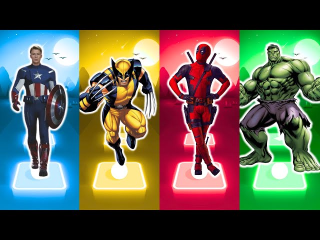 Tiles Hop SuperHero, Captain America vs IronMan vs Black Panther vs SpiderMan