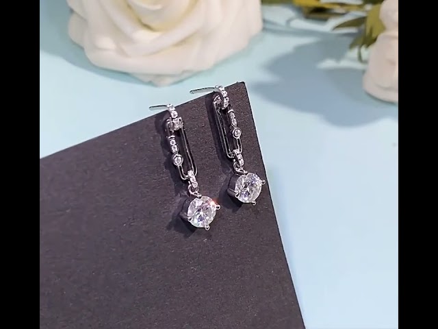 Silver Paperclip Tassel Drop Moissanite Earrings 23110710 #trendollajewelry #moissaniteearrings