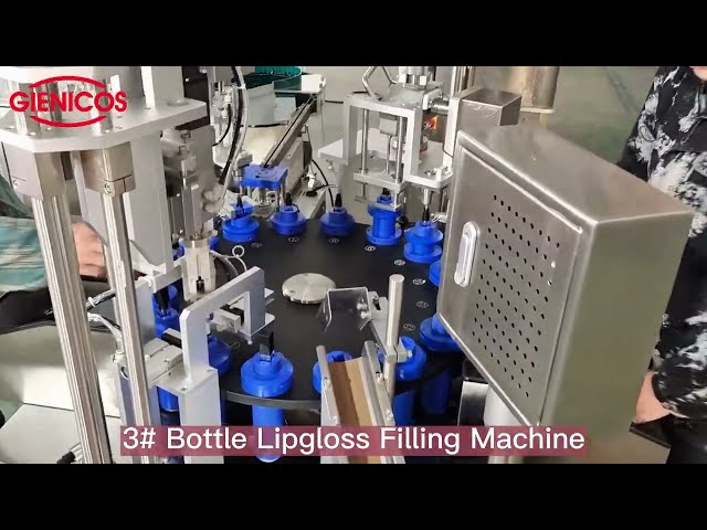 Five Different Size Bottles Rotary Lipgloss Filling Machine with Auto Wipers Feeding