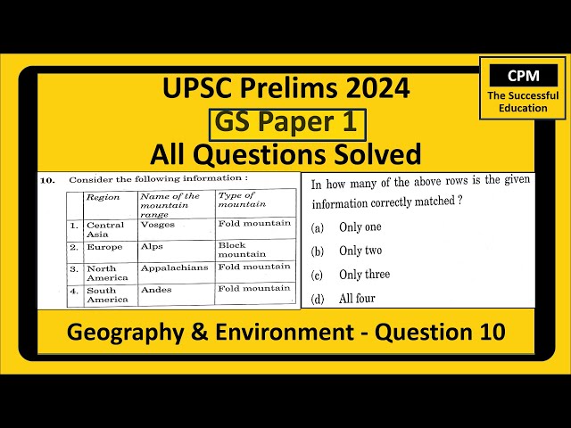 Q.10 UPSC Prelims 2024 GS Paper 1 - All Questions Solved I Geography and Environment - Q.10