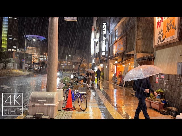 4k ASMR | Walking in the Rain in Takamatsu, Kagawa, Japan | Binaural Rain Sounds | Takamatsu Station