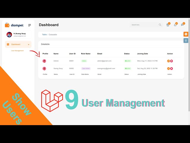 Create page user management show all user | Laravel 9