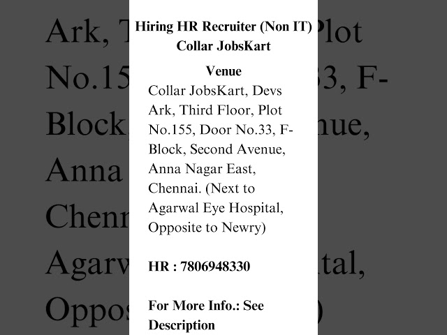 Hiring HR Recruiter (Non IT) Collar JobsKart