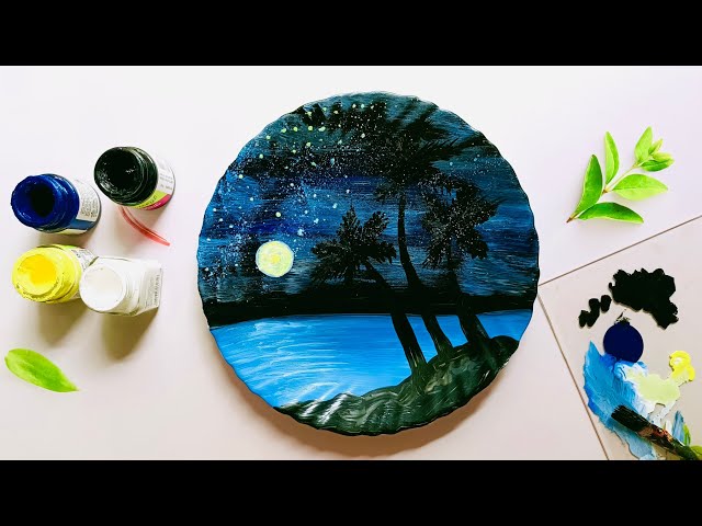 Step by Step acrylic painting for beginners || moonlight night painting || drawing || #shortsart