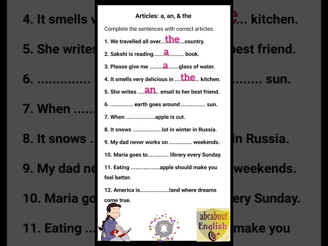 Exercise on Article a an the #article #learnenglish #shorts