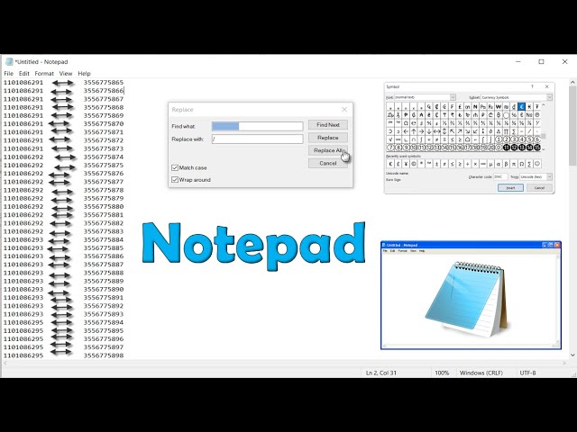 Notepad replace empty space with comma | with , with / with * with _ with text