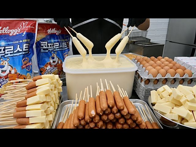 Korean food - How to make Korean Hotdog Mozzarella Cheddar Cheese Kwangjang Market Seoul / 광장시장 핫도그