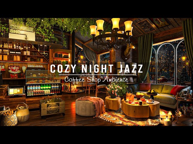 Exquisite Night Jazz Piano Music in Cozy Cafe Ambience☕Jazz & Crackling Fireplace to Relax, Sleep