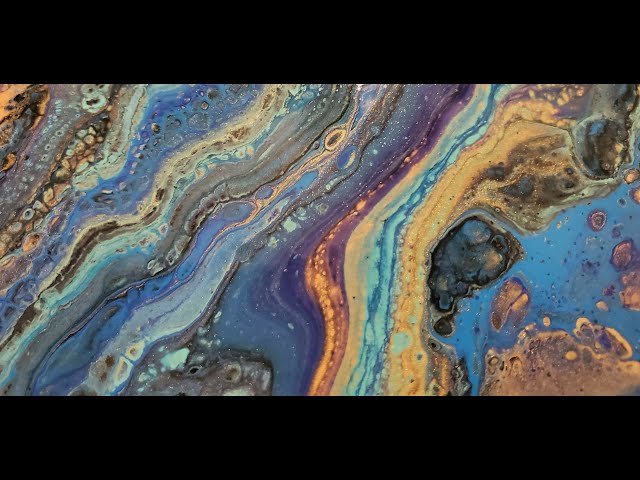 fluid art/pour painting/acrylic painting/painting/paint pouring/cells/3 cup flip/BLUE AND GOLD