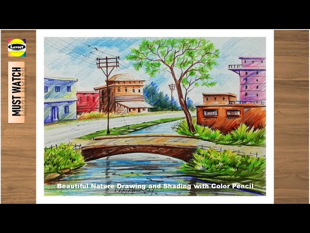 Beautiful Nature Drawing and Shading with Color Pencil // Color Pencil Landscape Drawing Tutorial 🖌🖌