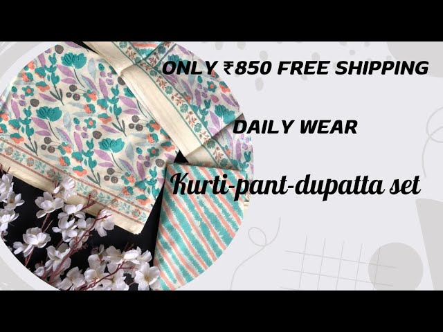 Unstitched cotton  kurti, bottom and dupatta set, for ₹850 with free shipping