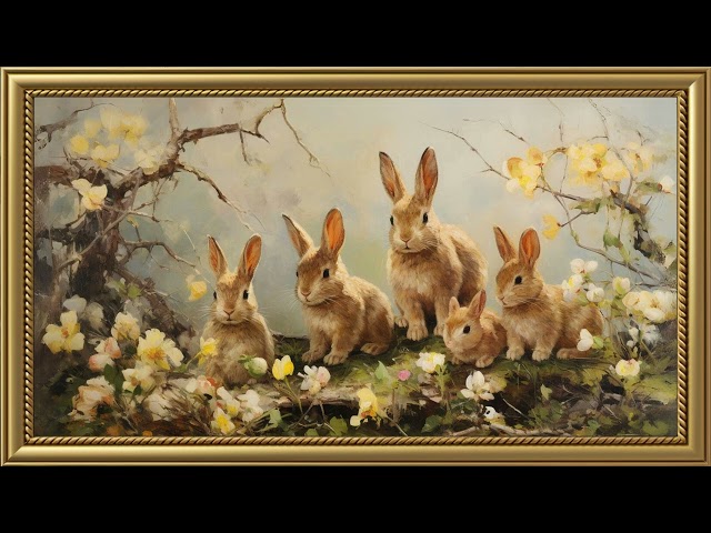 Vintage Rabbits Family Painting | Frame TV Art Screensaver for TV Wallpaper