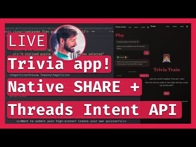 Native Share, straight to Threads & “Copy Link” 📲 Trivia Train Part 5 🚂 LIVE Coding & Chill 🔴