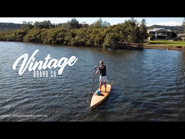 Drone video of Cutwater 12.5 vintage plywood stand up paddle board
