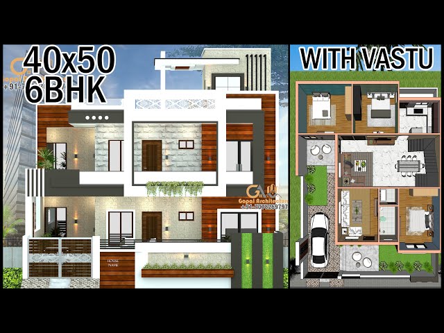 40x50 West Facing 6BHK Duplex House Design With Vastu, 40x50 2Floor 3D House Design, Gopal