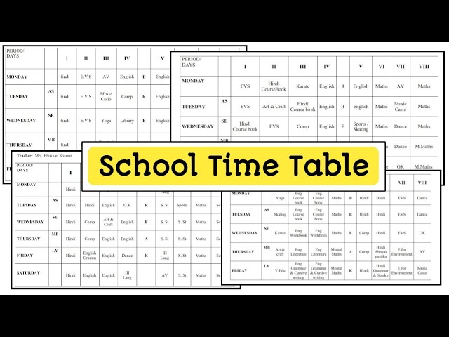 School Time Table Class 1 to 10 || Class Time Table for Students || Primary, Elementary & Secondary