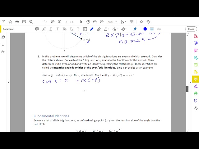 Video 3c.4 - even and odd trig functions