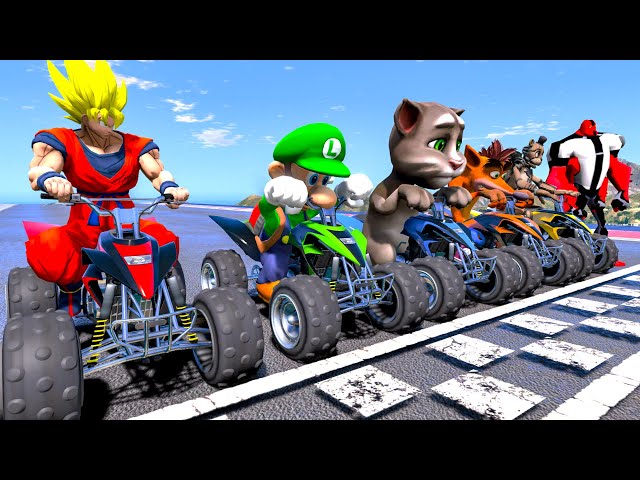 FNAF, Mario And Goku race challenge with STREET BLAZER Competition - GTA 5 Funny contest