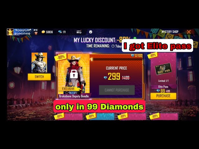 Mystery shop Free Fire | I got 80% Off Elite pass available 😍😍