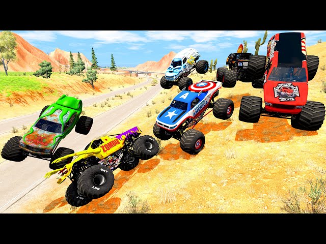 Epic High Speed Monster Trucks Freestyle Crashes Speed Bumps vs Deep Lava - HT Gameplay Official