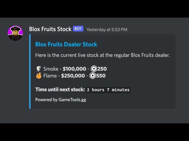 Blox Fruits Stock Discord Bot & Live Website Stock