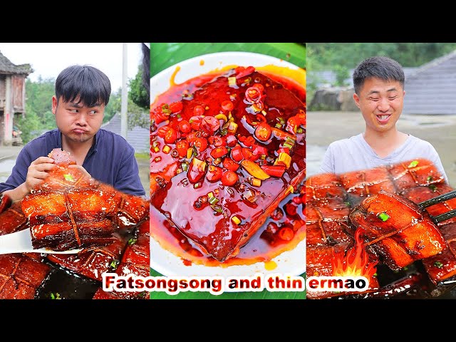 mukbang | Six bowls of meat |  Ermao grabbing bowl bowl chicken | Chinese food | songsong and ermao