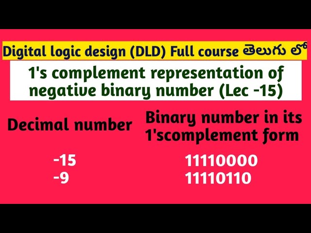 1's complement representation of negative binary number | digital logic design videos | SRT Telugu