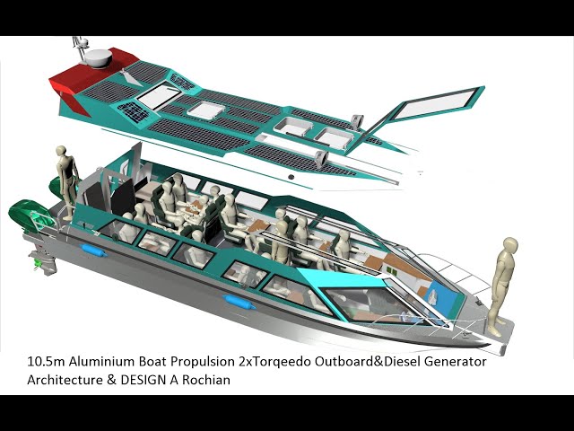 10.5m Aluminium Boat  2xTorqeedo Electric Outboards &Diesel Generator Architecture Andrei Rochian