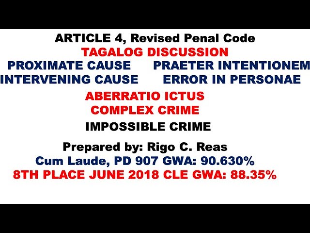 Article 4 of RPC: Praeter Intentionem Error in personae Aberratio ictus Impossible crime