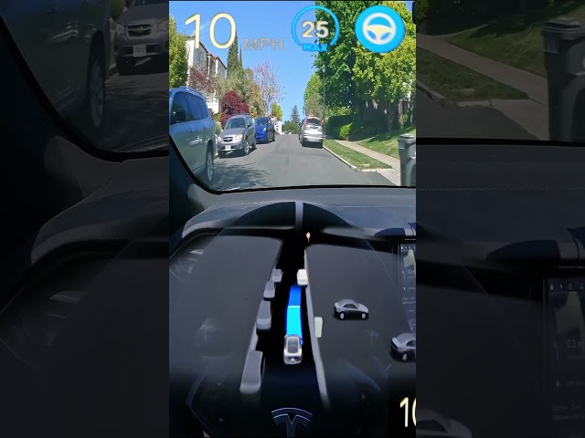 Tesla FSD auto-folds mirrors for narrow gap