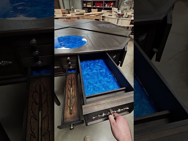 Blue resin Philosopher desk #hiddencompartment #woodworking #mancave #furniture