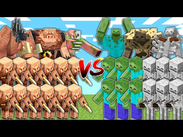 PIGLIN ARMY vs ZOMBIE and SKELETON ARMY in Mob Battle