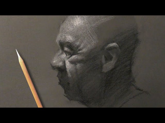 Charcoal Portrait Sketch on Dark Paper