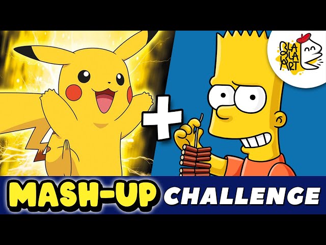 PIKACHU + BART SIMPSON FUSION | Pokemon and Simpson Mash up Drawing Art Challenge | BLABLA ART