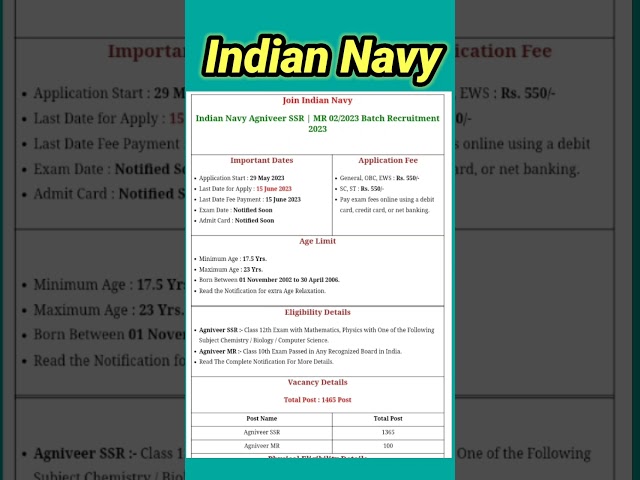 Indian Navy New vacancy 2023 || Indian Navy SSR|| Indian Navy MR || @srkitech.