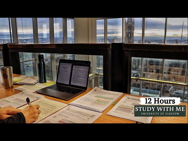 12 HOUR STUDY WITH ME at the LIBRARY⎢University of Glasgow,Background noise,10 min break, No Music