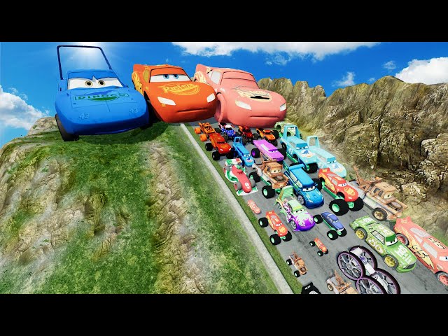 Big & Small Choo-Choo McQueen Boy, King Dinoco vs Pixar Car,Tow Mater vs DOWN OF DEATH -BeamNG.Drive