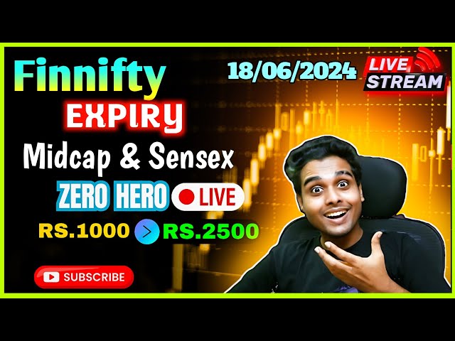 🔴Finnifty Expiry Zero Hero, Midcap select,  Sensex, Banknifty, Nifty 50, Options Trading 18/06/2024