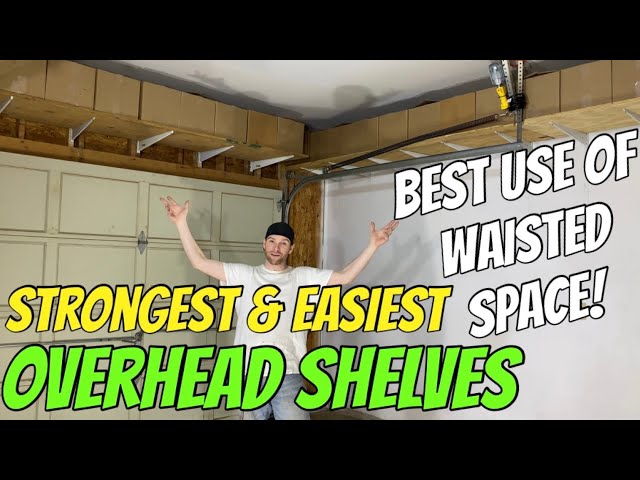 Overhead garage storage shelves - Shelf track brackets best unused dead above over head wasted space
