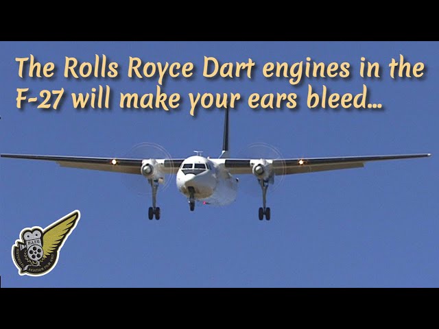 Fokker F-27 Friendship landing with sound of Rolls Royce Dart engines