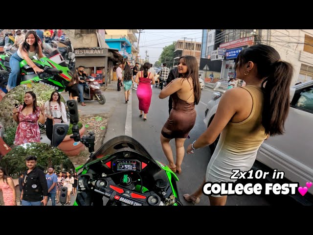 First Day in College On My Kawasaki Zx10r | College Fest | Cute Girl Reaction #zx10r #cute #z900