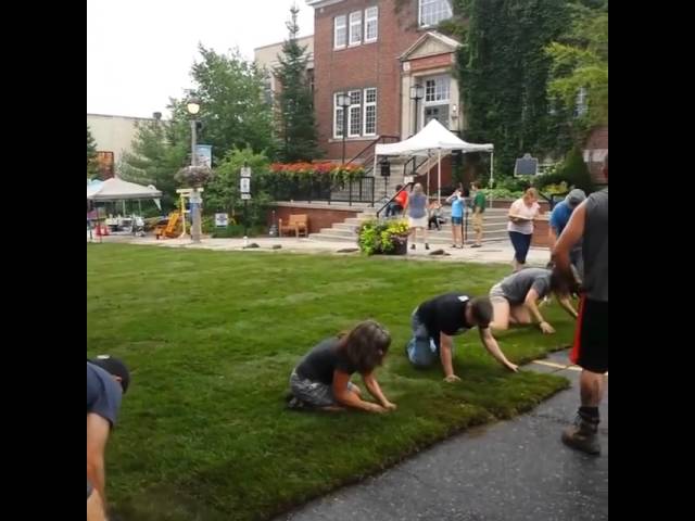 Sod laying for the Green Street Challenge in Huntsville, Ontario