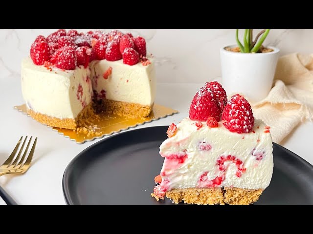 No bake raspberry white chocolate cheesecake /تشيزكيك التوت بدون فرن