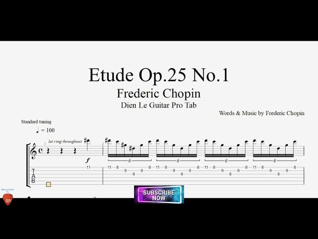 Etude Op.25 No.1 by Frederic Chopin with Guitar Tutorial TABs